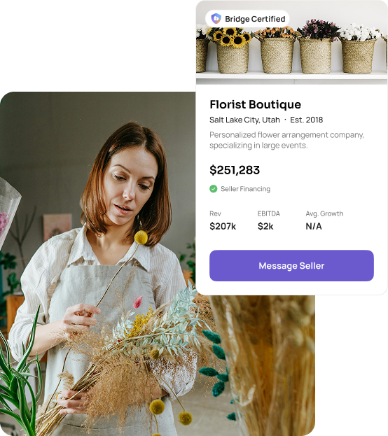 A business owner with a Bridge Certified listing card