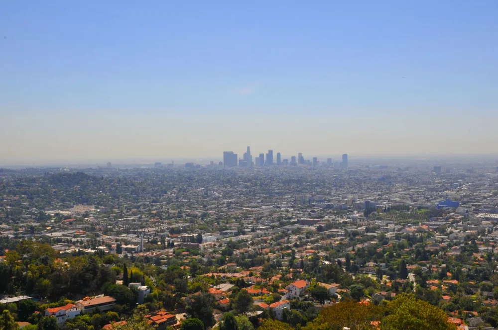 Aerial view of the downtown Los Angeles skyline