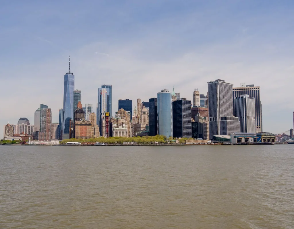 Lower Manhattan skyline in New York City on a clear day