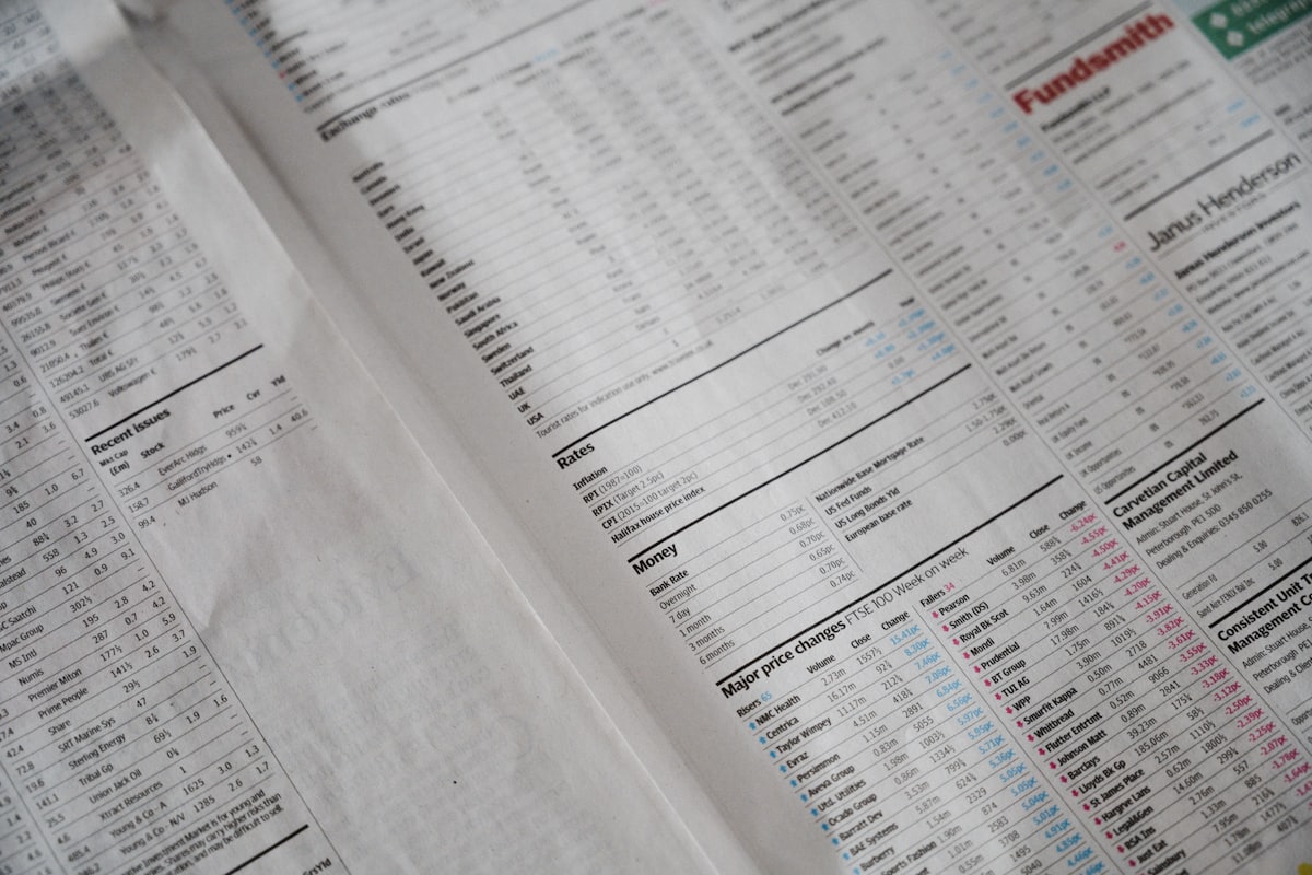 Close-up of a financial statement covered in figures