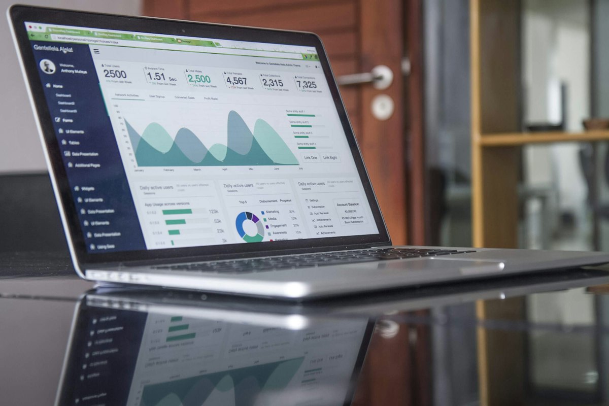 Laptop showing a business performance dashboard